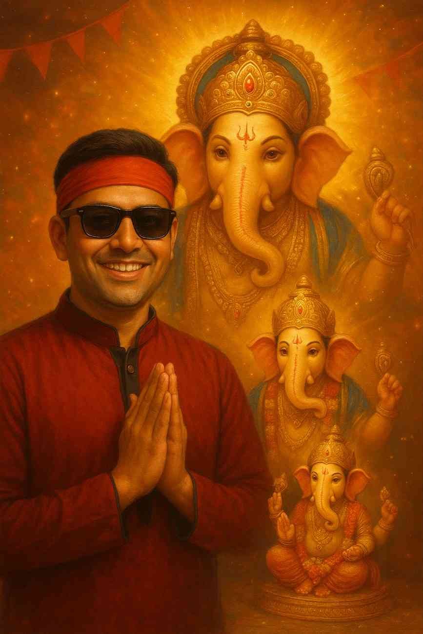 Ganesh Chaturthi_04 Ganesh Chaturthi AI Image Prompt – Hyper-realistic devotional digital painting