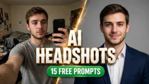 AI headshot prompts – casual selfie transformed into a professional LinkedIn headshot