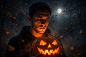 Halloween AI photo prompt – spooky jack-o-lantern portrait